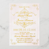 赤面ピンク&スワ華美ールズブライダルシャワー実在 箔招待状 (正面)