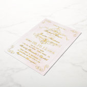 赤面ピンク&スワ華美ールズブライダルシャワー実在 箔招待状 (回転した状態)