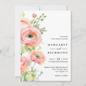 赤面ピンク&セージグリーンランクルス結婚フローラ 招待状 (正面)