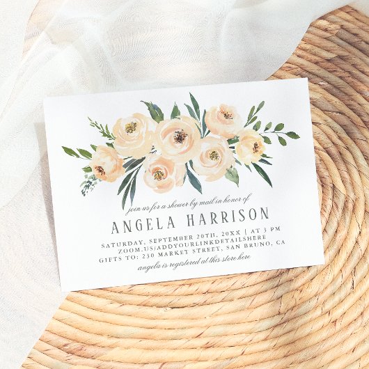 赤面ピンク&セージ水彩ブライダルシャワーバイメール 招待状