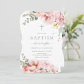 赤面ピンク&セージ緑フローラバプテスマ 招待状 (スタンド正面)