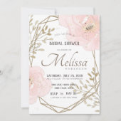 赤面ピンク&タウペロマンチックフローラブライダルシャワー 招待状 (正面)