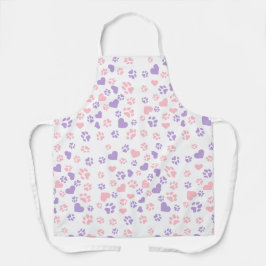 赤面ピンク&ダスティラベンダーハート&キャットポープリント エプロン