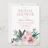 赤面ピンク&ダスティーバラフローラブライダルシャワー 招待状 (正面)