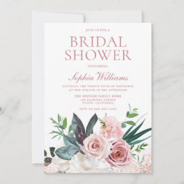 赤面ピンク&ダスティーバラフローラブライダルシャワー 招待状