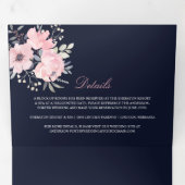 赤面ピンク&ネイビーウォーターカラーフローラ結婚ズ 三つ折り招待状 (内部最初)