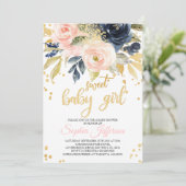 赤面ピンク&ネイビースイートベビーシャワー招待状 招待状 (スタンド正面)