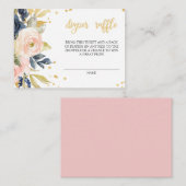 赤面ピンク&ネイビーバビーブシャワーオムツラッフルチケット エンクロージャーカード (正面/裏面)