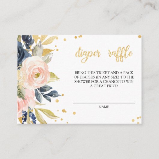 赤面ピンク&ネイビーバビーブシャワーオムツラッフルチケット エンクロージャーカード (正面)