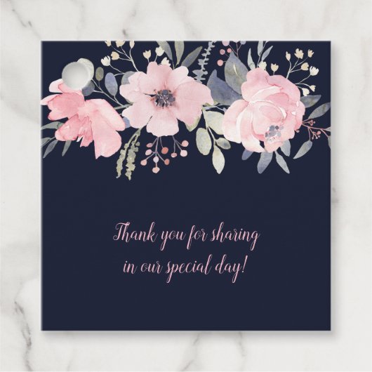 赤面ピンク&ネイビーフローラスクエア結婚ズ | フェイバータグ (正面)