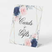 赤面ピンク&ネイビーブルーシャワーカード&ギフトサイン 台座サイン (正面)