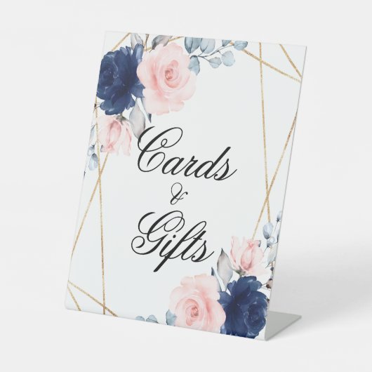 赤面ピンク&ネイビーブルーシャワーカード&ギフトサイン 台座サイン (正面)