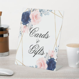赤面ピンク&ネイビーブルーシャワーカード&ギフトサイン 台座サイン