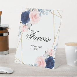 赤面ピンク&ネイビーブルーバラシャワーウィズサイン 台座サイン