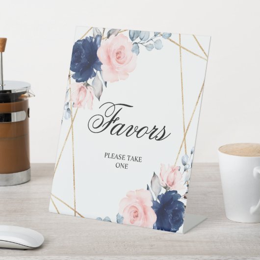 赤面ピンク&ネイビーブルーバラシャワーウィズサイン 台座サイン (インサイチュ)