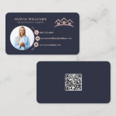 赤面ピンク&ネイビープロフェッショナル実在エステート写真 名刺 (正面/裏面)