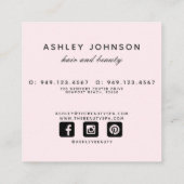 赤面ピンク&ネイビー水彩フローラブーケ スクエア名刺 (裏面)