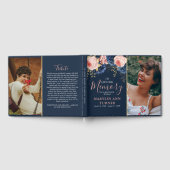 赤面ピンク&ネイビー花模様エレガントメモリアル ゲストブック (全面)