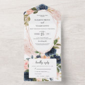 赤面ピンク・ネイビー・ブルー・フローラ結婚（出欠確認付き） オールインワン招待状 (内側)