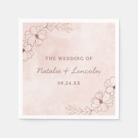 赤面ピンク&バラゴールドフォイルシック結婚ズモノグラム スタンダードカクテルナプキン (正面)