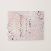 赤面ピンク&バラゴールドフォイルフラワーガールプロポーズ ジグソーパズル (横)