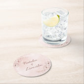 赤面ピンク&バラゴールドフォイルフローラモノグラ縁どム ラウンドペーパーコースター (インサイチュ)