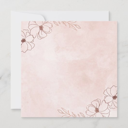 赤面ピンク&バラゴールドフォイルフローラ結婚ズスクエア 招待状 (裏面)
