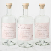 赤面ピンク&バラゴールドフォイルフローラ結婚ズ歓迎 リキュールボトルラベル (ボトル)