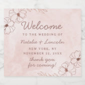 赤面ピンク&バラゴールドフォイルフローラ結婚ズ歓迎 リキュールボトルラベル (シングルラベル)