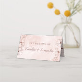 赤面ピンク&バラゴールドフォイル結婚のテーブル番号 プレイスカード (裏面)