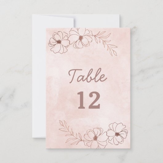 赤面ピンク&バラゴールドフォイル結婚のテーブル番号 招待状 (正面)