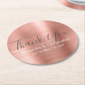 赤面ピンク – バラモダン金ゴールド結婚ズサンキュー ラウンドペーパーコースター (アングル)