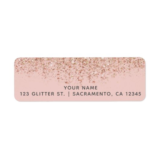赤面ピンク&バラ金ゴールドグリッターグラムパーティー ラベル (正面)