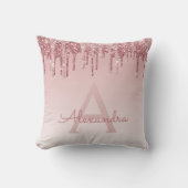 赤面ピンク – バラ金ゴールドスパークルグリッターモノグラム クッション (正面)