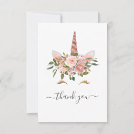 赤面ピンク&バラ金ゴールドフローラユニコーンベビーシャワー サンキューカード