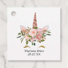 赤面ピンク&バラ金ゴールドフローラユニコーンベビーシャワー フェイバータグ