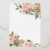 赤面ピンク&バラ金ゴールドフローラユニコーンベビーシャワー 箔招待状 (裏面)