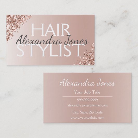赤面ピンク – バラ金ゴールドブラシ付きメタル美容師 名刺 (正面/裏面)