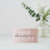 赤面ピンク – バラ金ゴールドブラシ付きメタル美容師 名刺 (スタンド正面)