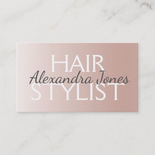 赤面ピンク – バラ金ゴールドブラシ付きメタル美容師 名刺 (正面)
