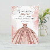 赤面ピンク&バラ金ゴールドプリンセス誕生日 招待状 (スタンド正面)