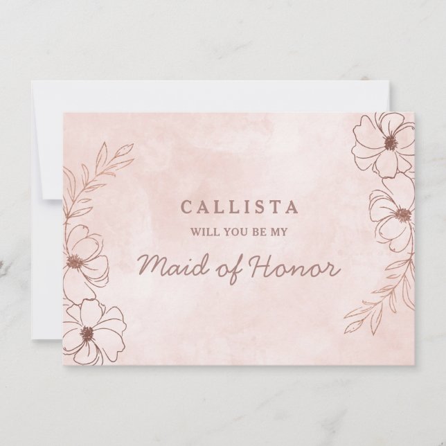 赤面ピンク&バラ金ゴールドメイド・オブ・オーナー（花嫁付き添い人）提案カード (正面)