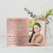 赤面ピンク – バラ金ゴールド卒業パーティーの写真 招待状 (スタンド正面)