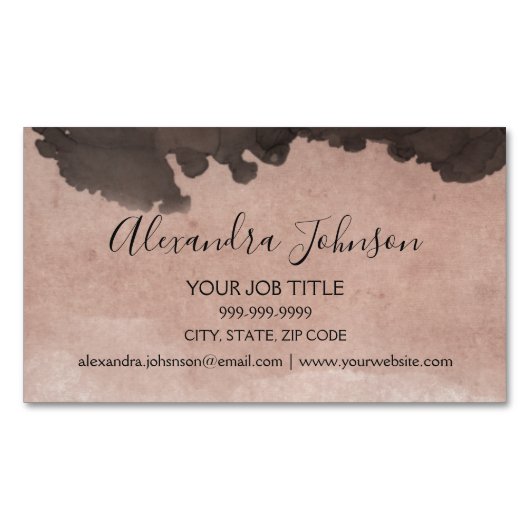 赤面ピンク | バラ金ゴールド水の色エレガント マグネット名刺 (正面)