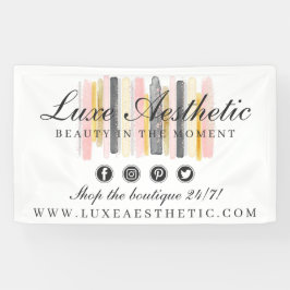 赤面ピンク&バラ金ゴールド水彩ストロ絵を描ック 横断幕