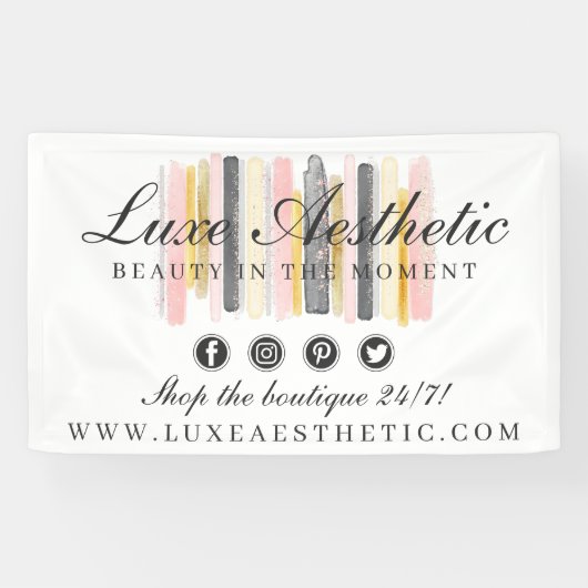 赤面ピンク&バラ金ゴールド水彩ストロ絵を描ック 横断幕 (横)