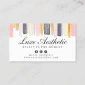 赤面ピンク&バラ金ゴールド水彩爪、 ネイルアポイントメント 名刺 (正面)