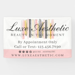 赤面ピンク&バラ金ゴールド水彩画絵を描線 横断幕