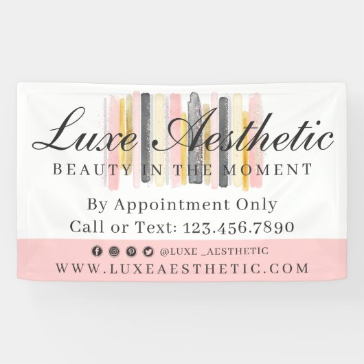 赤面ピンク&バラ金ゴールド水彩画絵を描線 横断幕 (横)