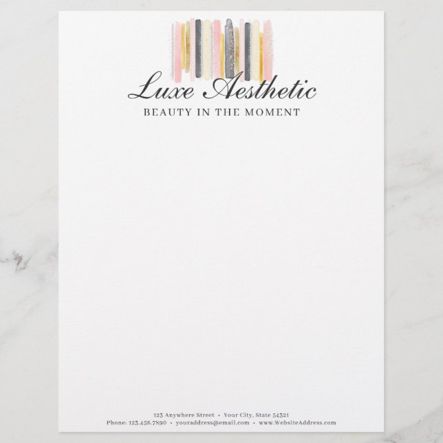 赤面ピンク&バラ金ゴールド水彩絵を描シックロゴ レターヘッド (正面)